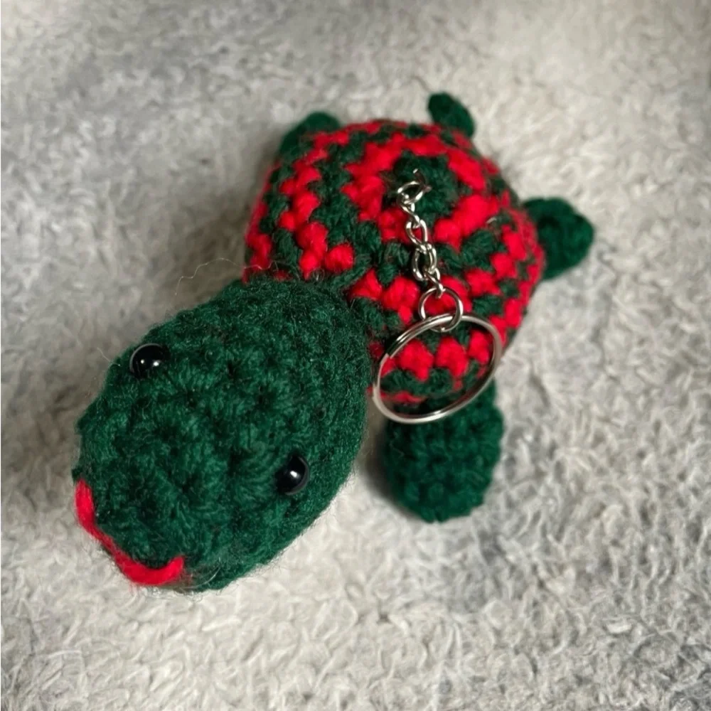 Handmade Green and Red Turtle Keychain